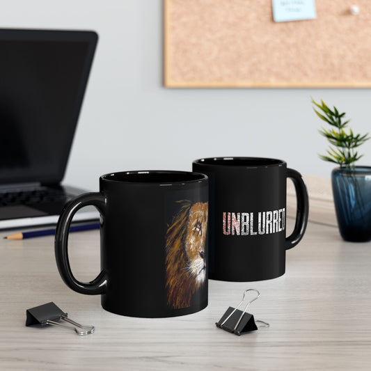 Unblurred Warrior Lion: Black mug 11oz