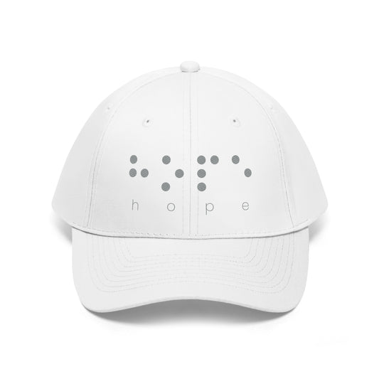 Hope (Gray Braille Dots) - White Unisex Twill Cap