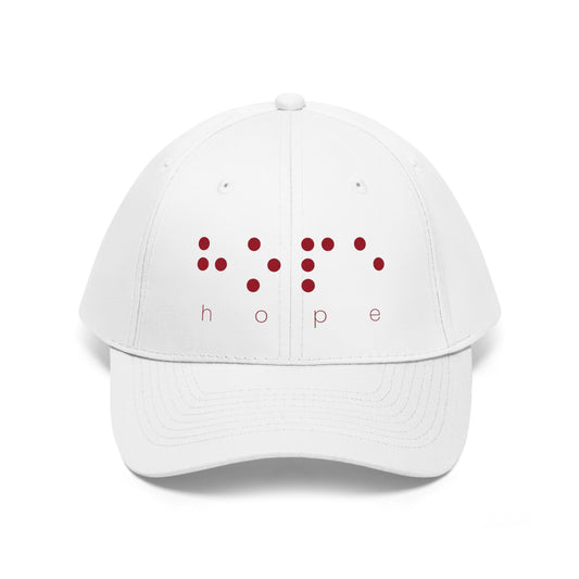 Hope (Red Braille Dots) - White Unisex Twill Cap