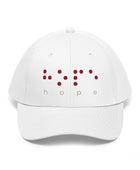 Hope (Red Braille Dots) - White Unisex Twill Cap