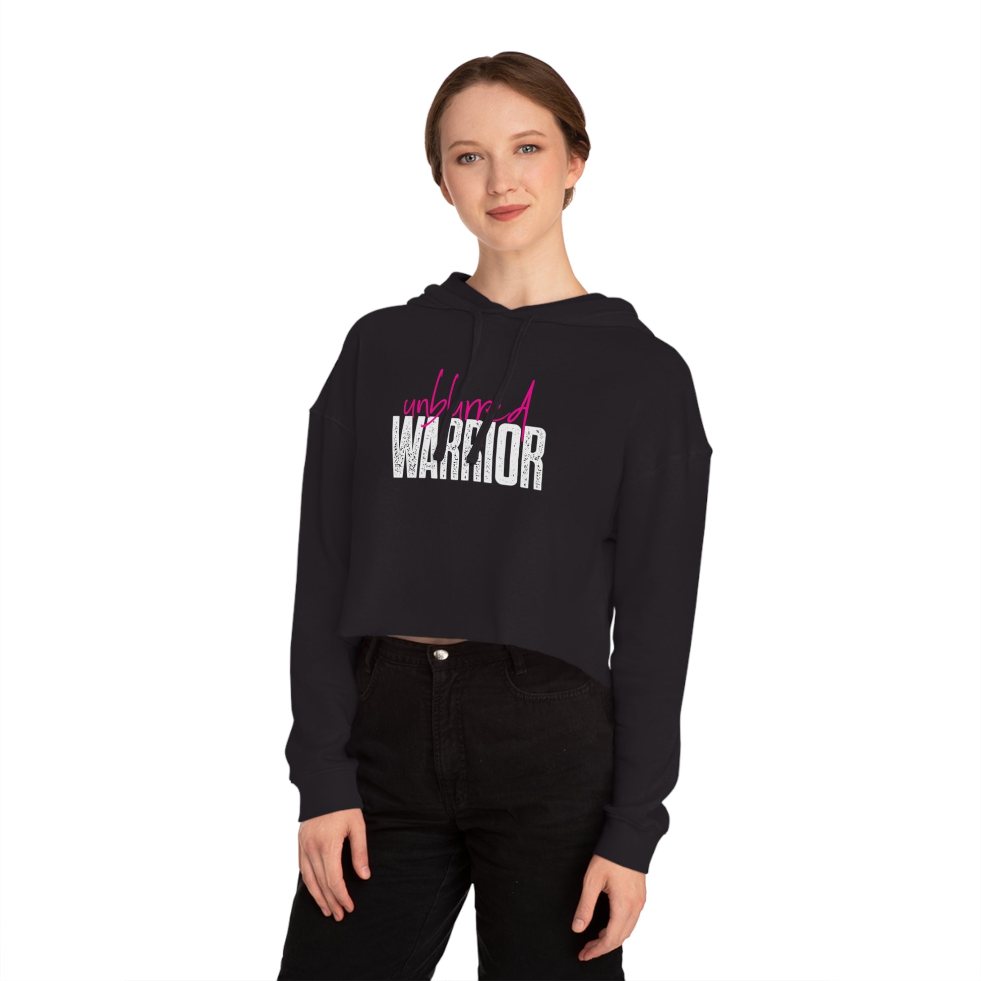 Unblurred Warrior w/ pink -Women’s Cropped Hooded Sweatshirt