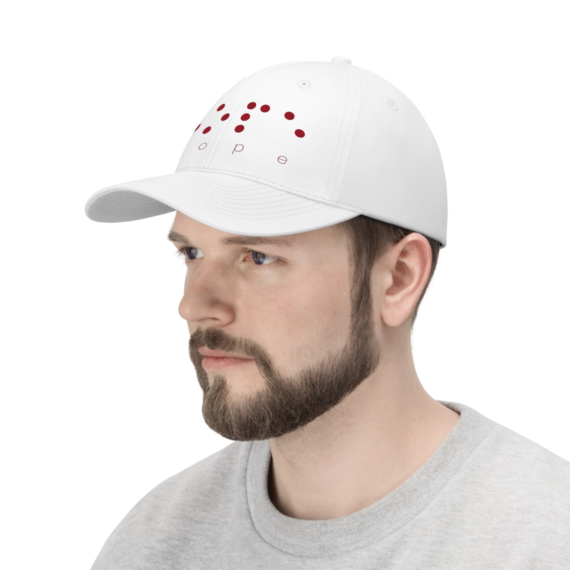 Hope (Red Braille Dots) - White Unisex Twill Cap