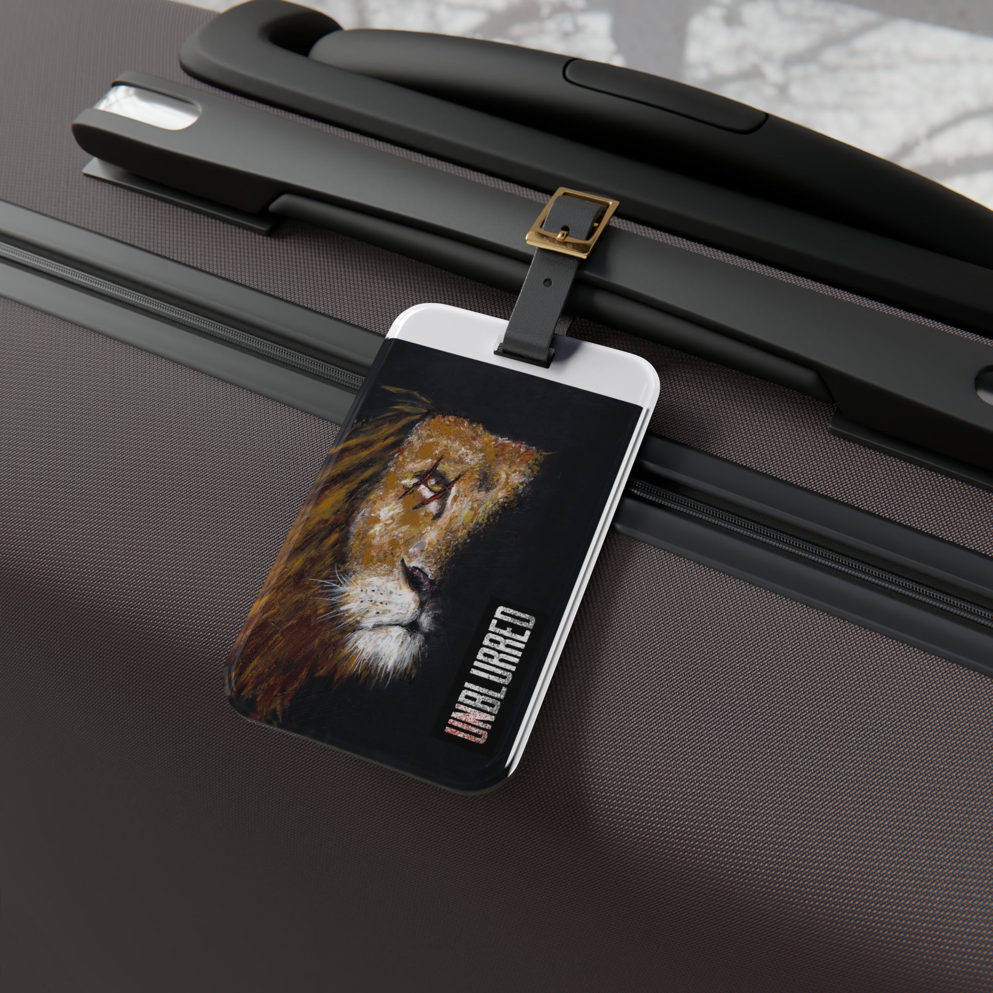 Unblurred Warrior Lion Luggage Tag